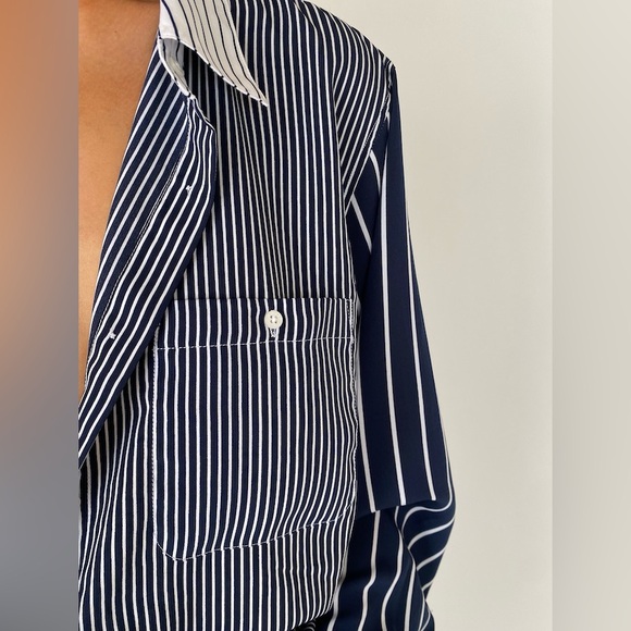 Ralph Lauren Women’s Long Sleeve Pinstripe Blouse Navy Stripe Button Down Shirt - Picture 2 of 8